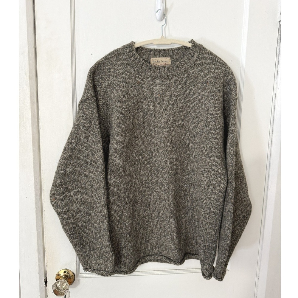 Vintage Abercrombie & Fitch The Big Sweater Wool Knit Grey/Br Marl Mens Small